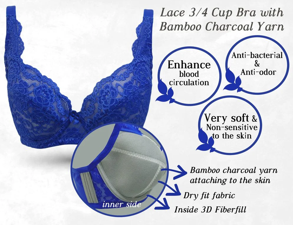 Lace Three Quarter 3/4 Cup Bra with Bamboo Charcoal Yarn - No.1
